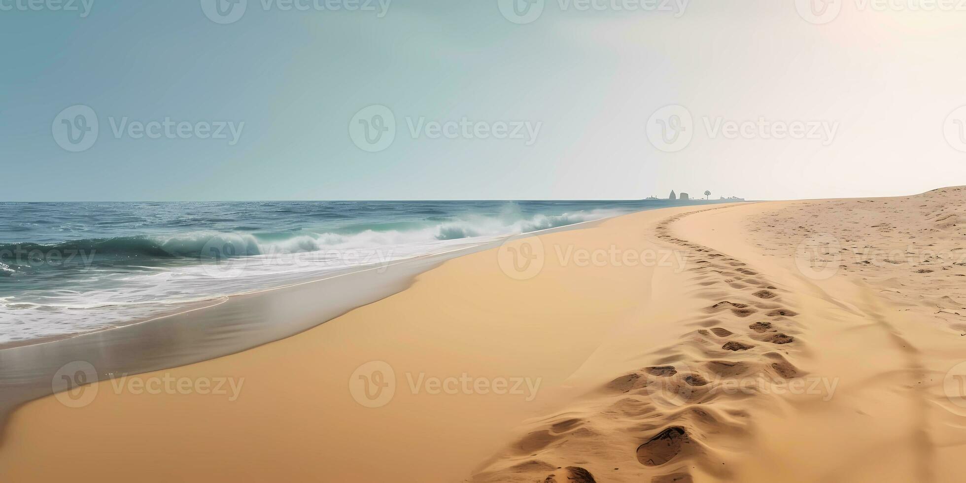 naturale scenario di bianca sabbia spiaggia e blu cielo, ai generato foto