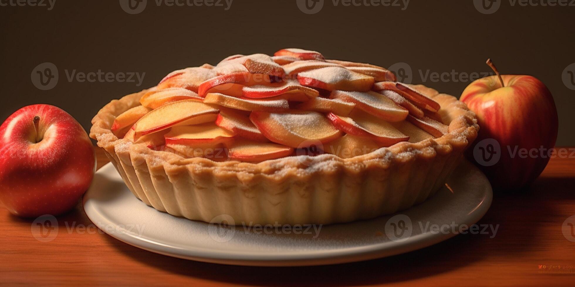 Mela torta crostata sfocato sfondo, ai generare e foto