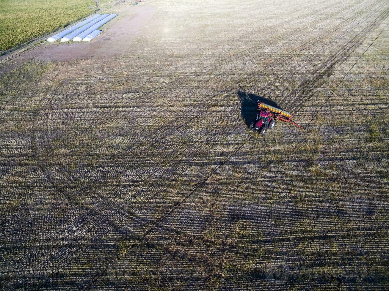 trattore y macchinario agricola , sembrando, la pampa, argentina foto