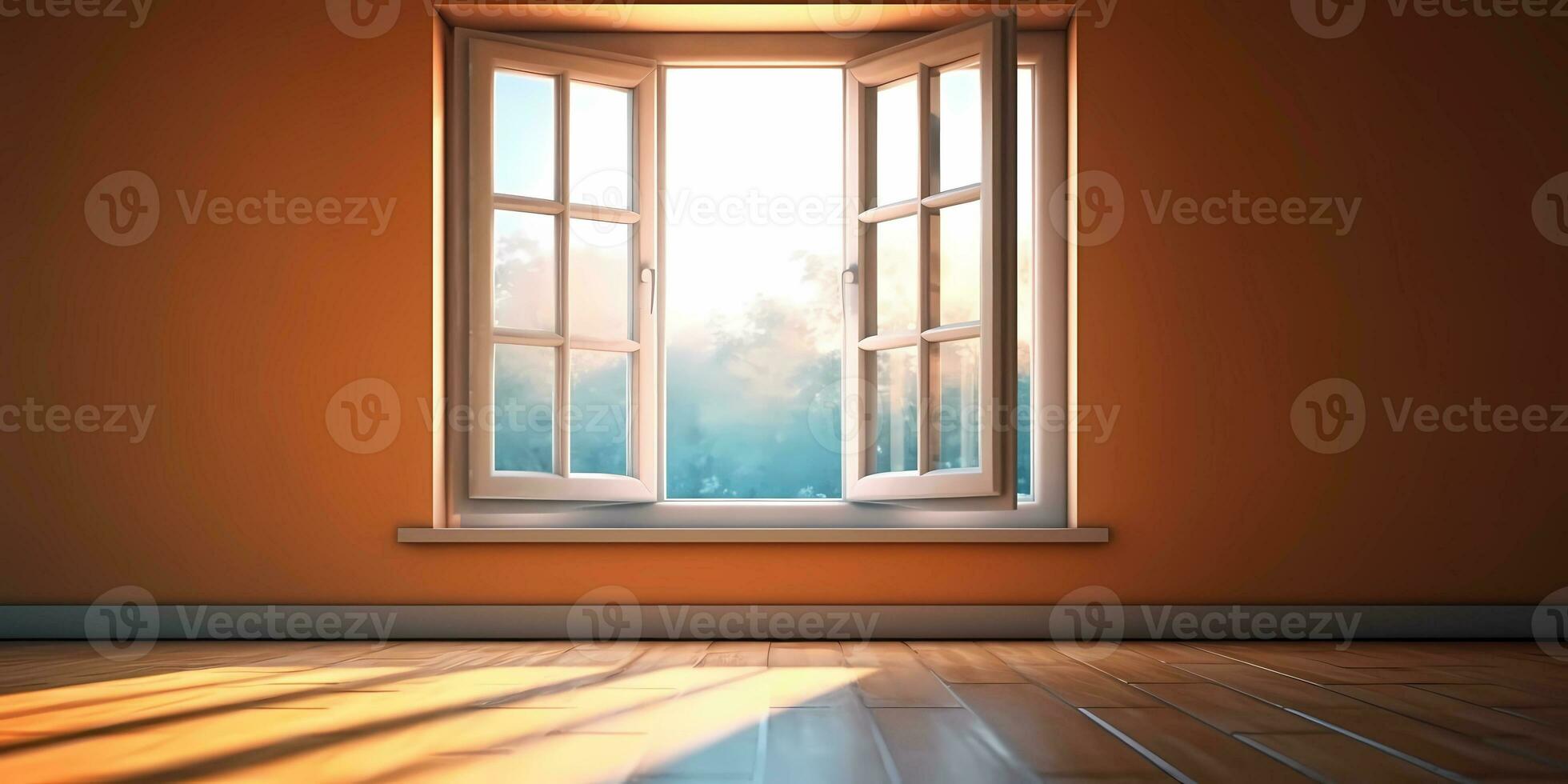 finestra e sole leggero getto ombra su il parete, copia spazio sfocato sfondo, ai generato foto