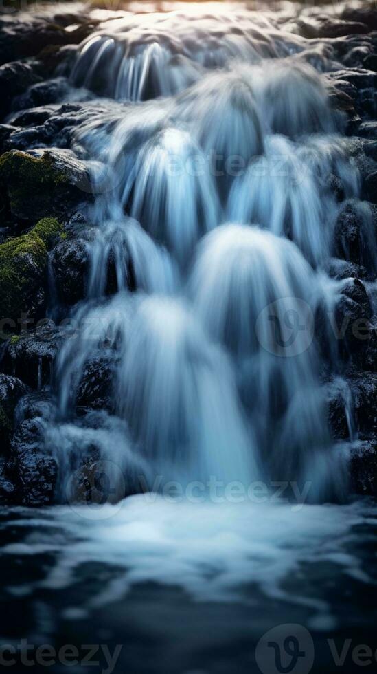 cascata su muro di roccia sfondo sfondo. ai generato, foto