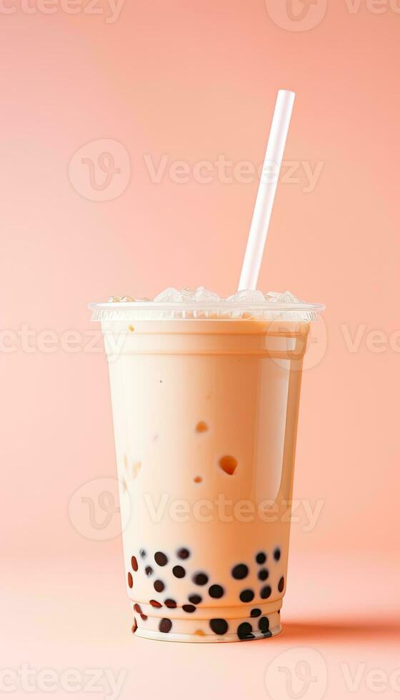 generativo ai illustrazione di Prodotto foto plastica tazza di boba latte Tè, con bolle, divertimento, pastello sfondo