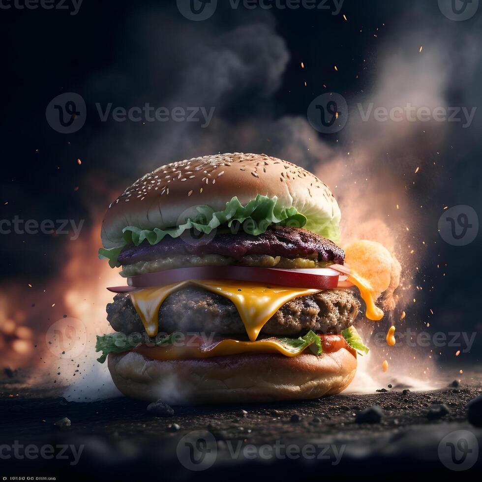 foto Hamburger e fuoco generativo ai