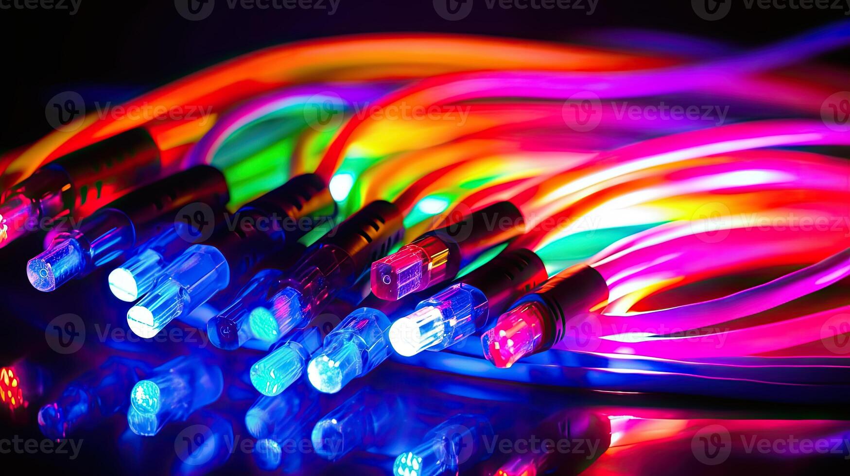 colorato elettrico cavi e portato. ottico fibra, intenso colori, sfondo per tecnologia Immagine e nuovo attività commerciale tendenze creato generativo ai foto