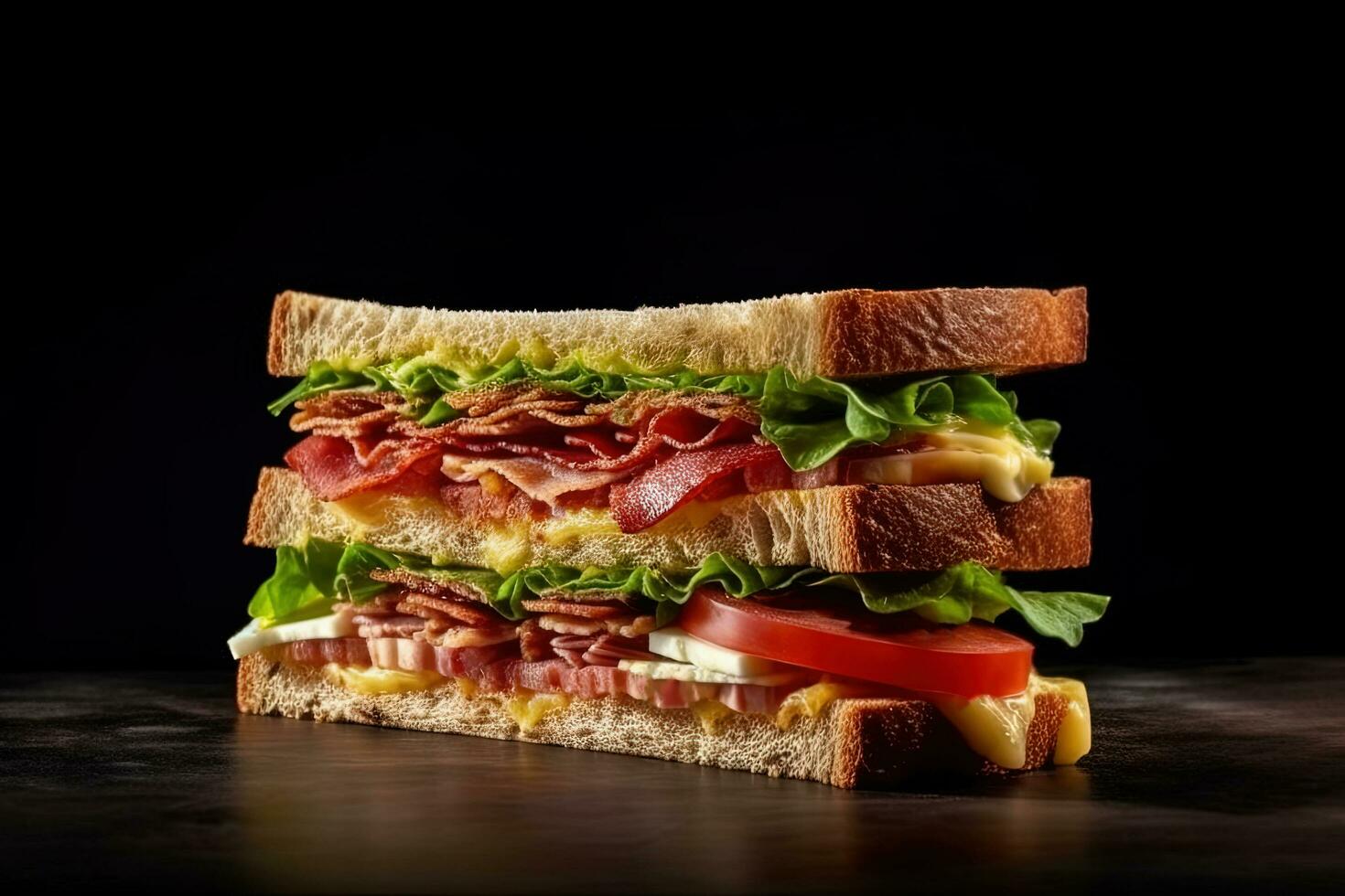 fresco delizioso Sandwich isolato su buio sfondo. ai generato foto