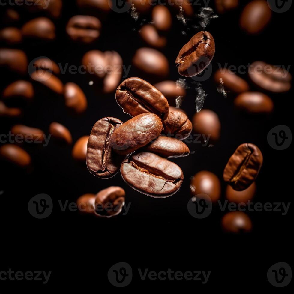 caffè fagioli sfondo arrostito caduta o volante caffè fagioli su nero sfondo. ai generato foto