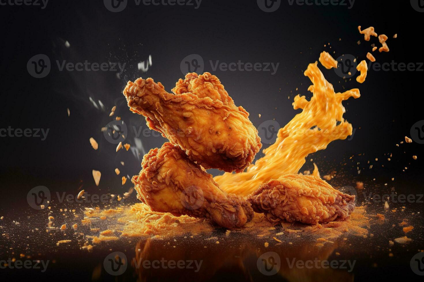 generativo ai illustrazione di volante fritte pollo pianura sfondo foto