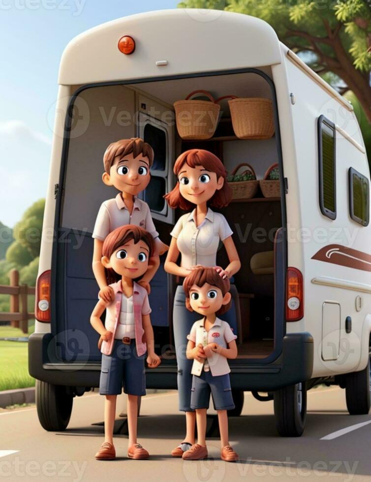 famiglia eccitante strada viaggio viaggio godendo loro viaggi nel un' ruota caravan bellezza di natura foto