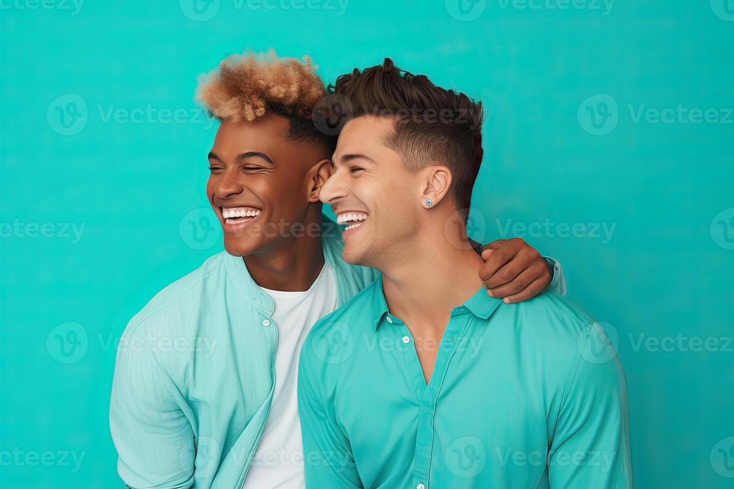 generativo ai illustrazione di sorridente coppia gay, lgbt concetto, positivo e gioioso. foto