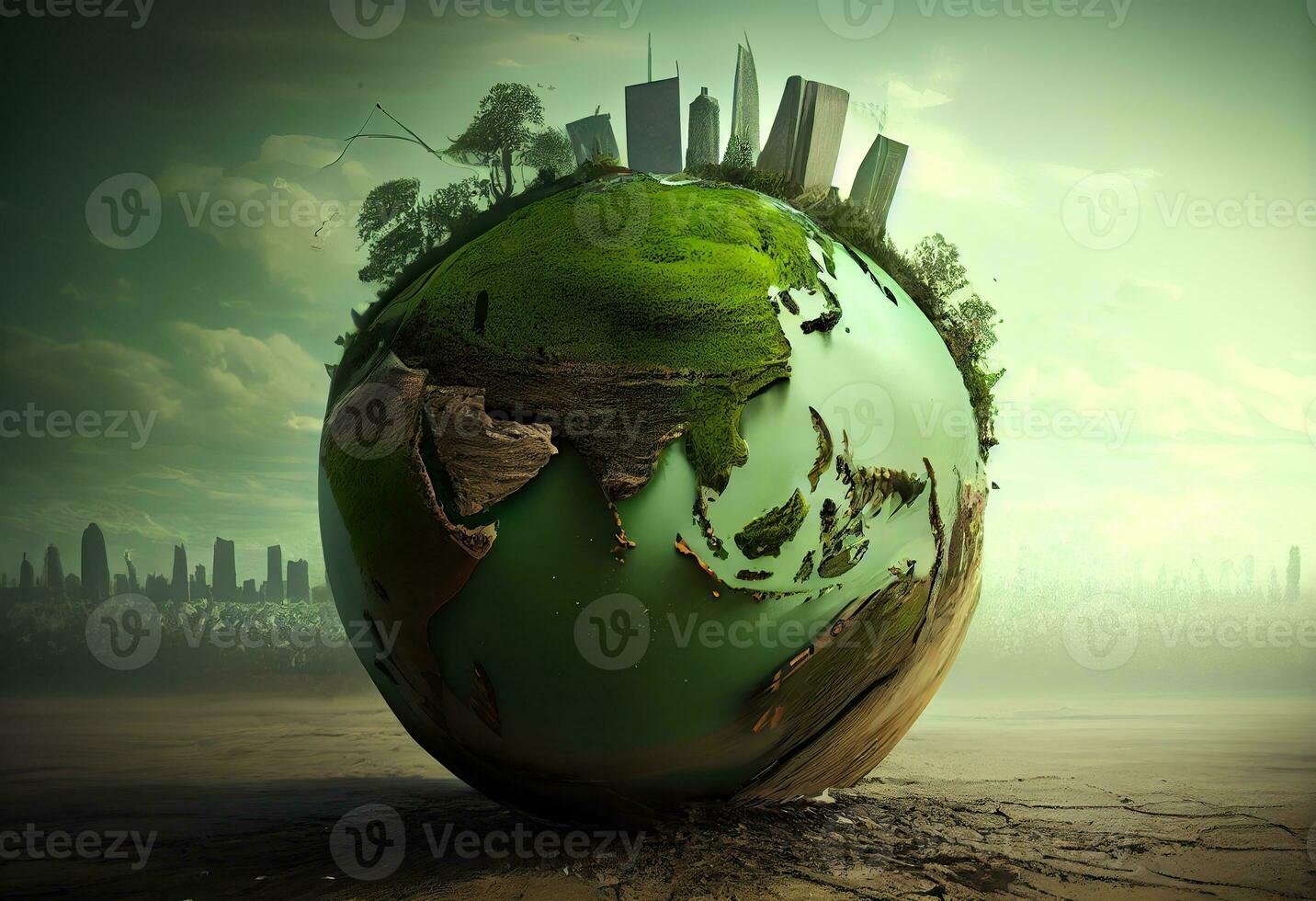 generativo ai illustrazione di mondo ambiente e terra giorno concetto con verde globo foto