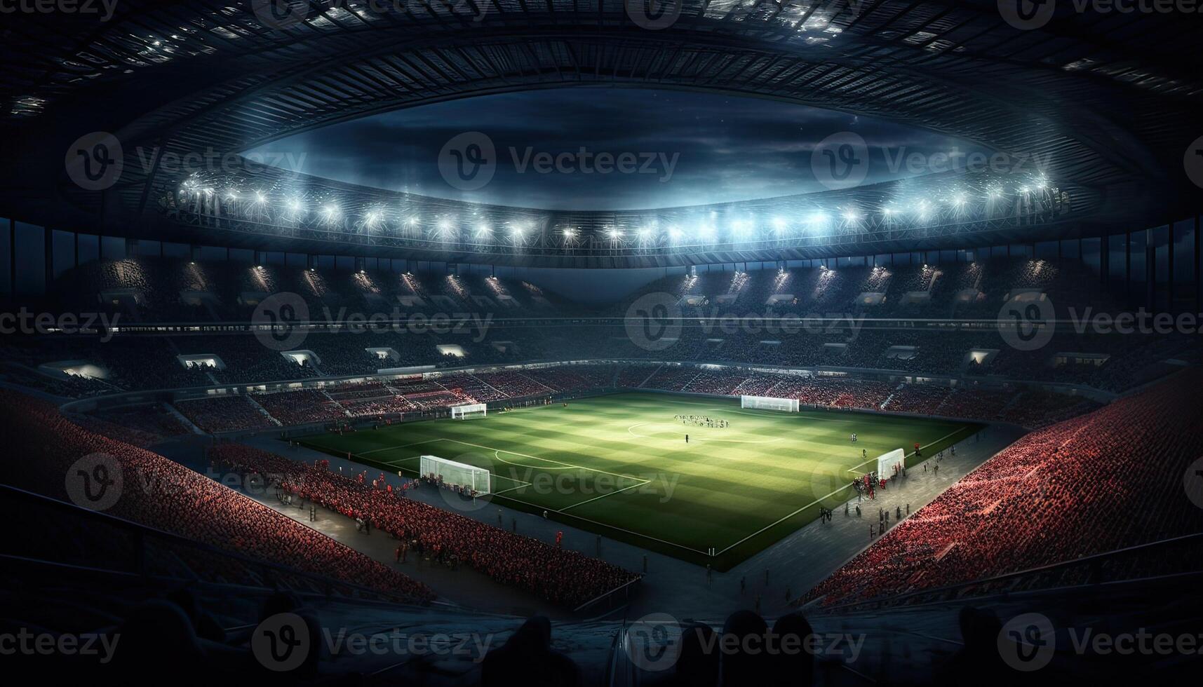 generativo ai illustrazione di un' mozzafiato Visualizza a partire dal dentro il stadio, in mostra il vivace luci e dinamico energia di un' gioco nel progresso foto