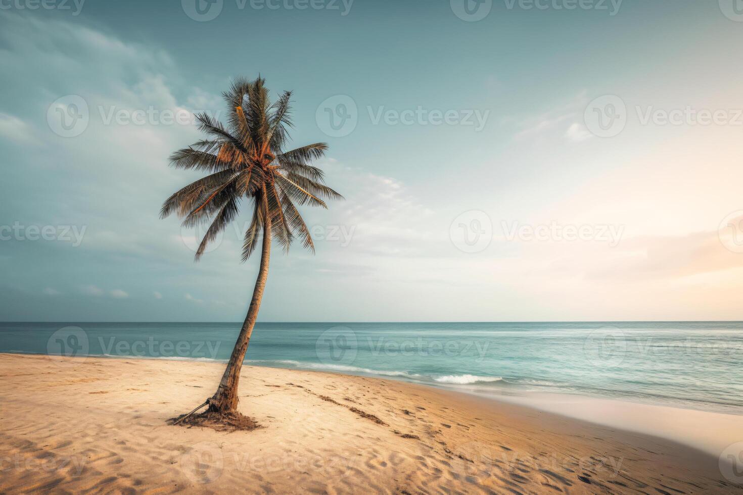 palma albero su un vuoto spiaggia fotografia generativo ai foto