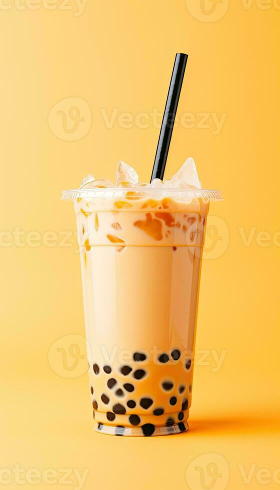 generativo ai illustrazione di Prodotto foto plastica tazza di boba latte Tè, con bolle, divertimento, pastello sfondo