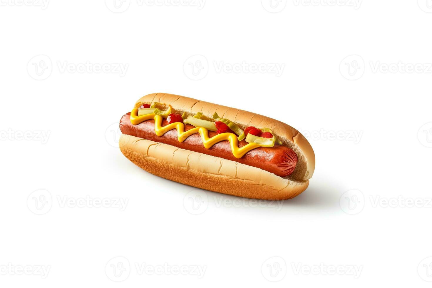 caldo cane con mostarda e ketchup isolato su un' bianca sfondo. ai generato foto