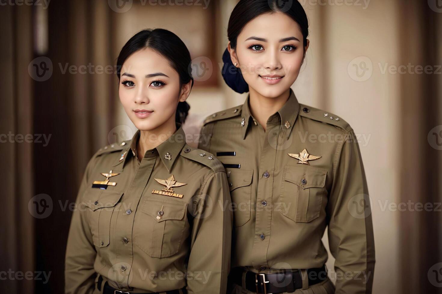 foto di asiatico donna nel tailandese polizia ufficiale uniforme, generativo ai