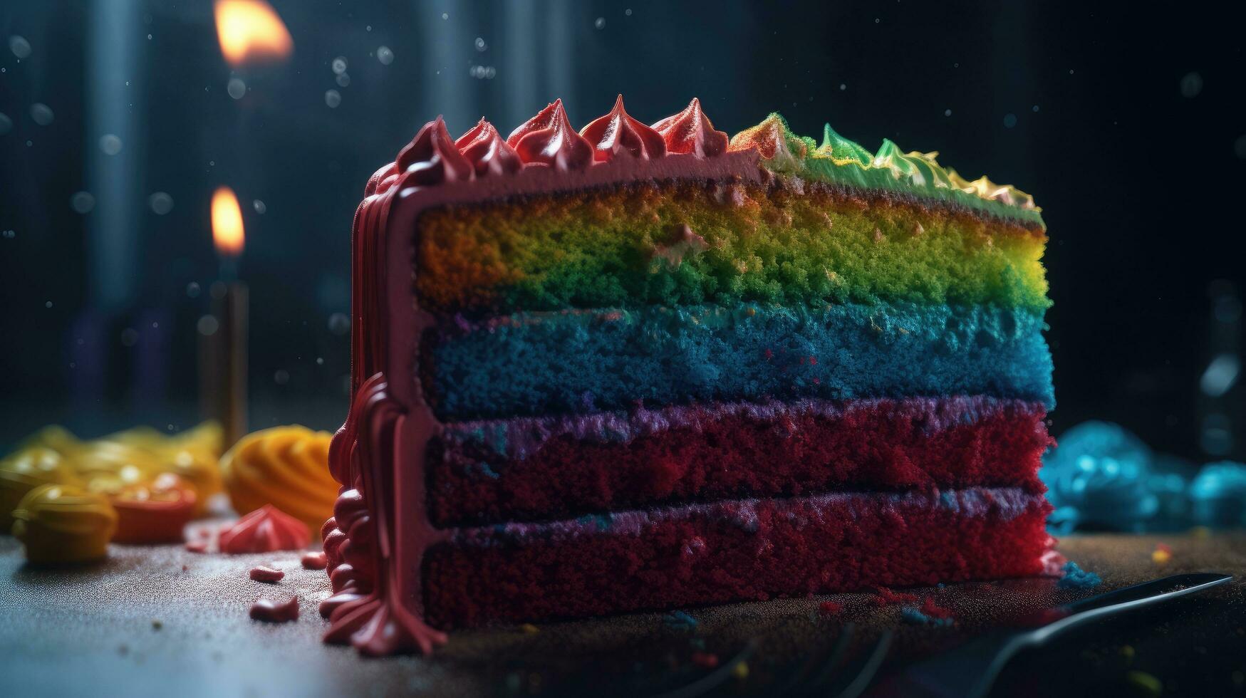 irresistibile celebrazione, un' delizioso arcobaleno torta, generativo ai foto