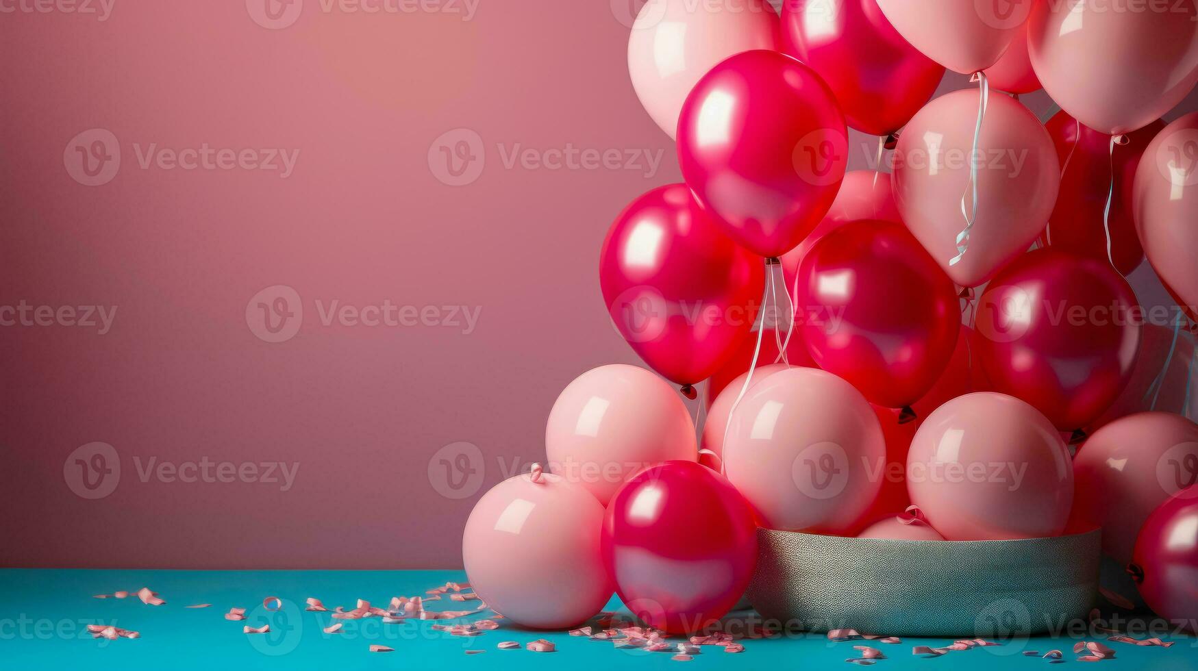 Genere svelare, rosa e rosso palloncini su sfondo, invito bandiera idea, copia spazio. ai generato foto