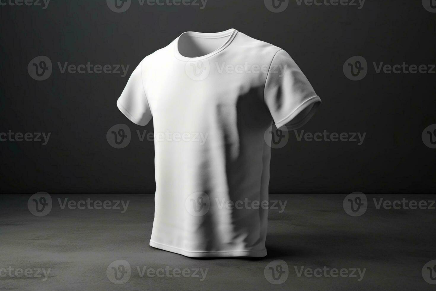 moderno monocromo, 3d vuoto bianca maglietta modello con minimalista estetica,3d rendere ai generato foto