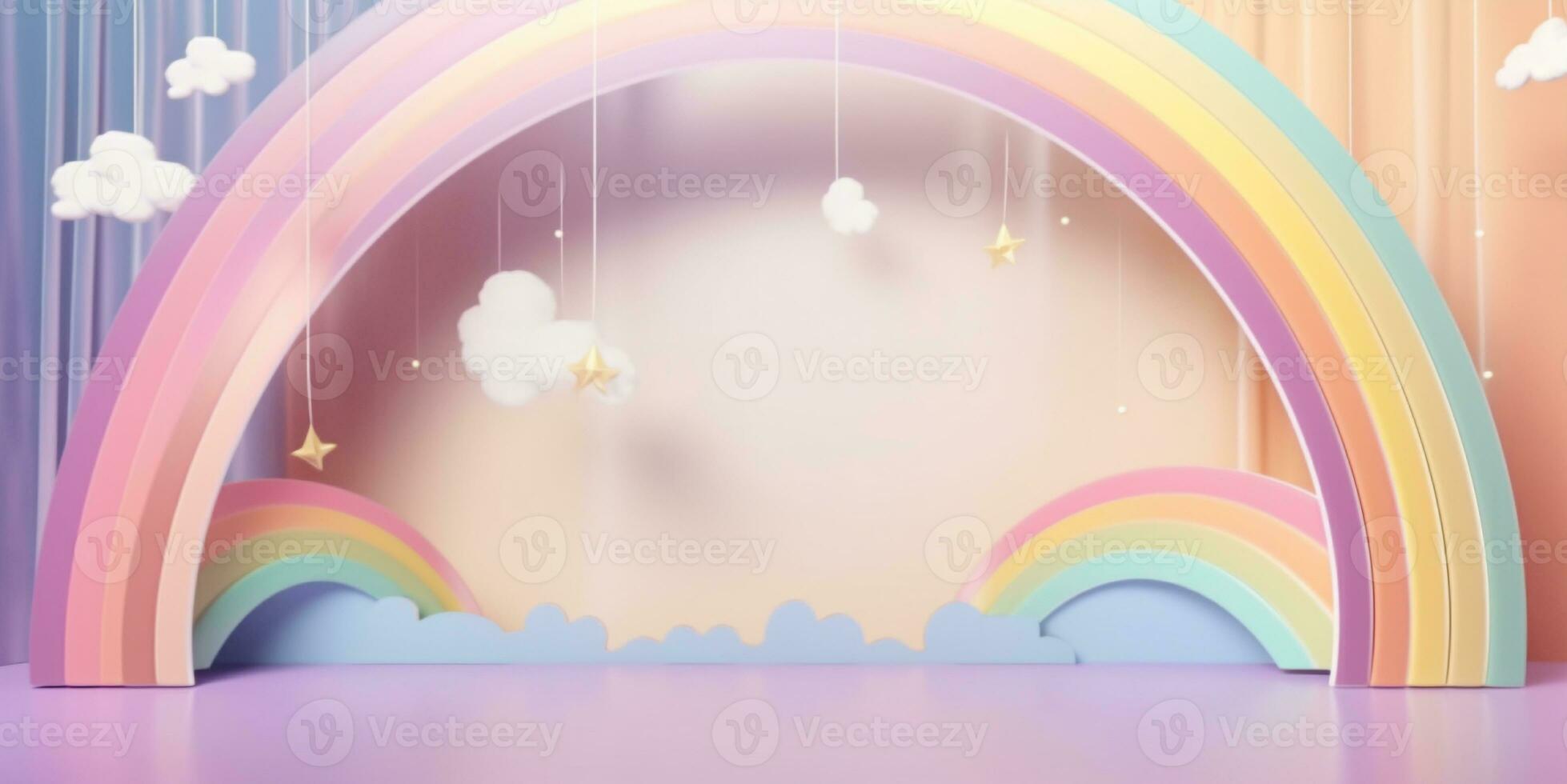 sfondo modello con arcobaleno arco e stella ornamenti. creato con generativo ai foto