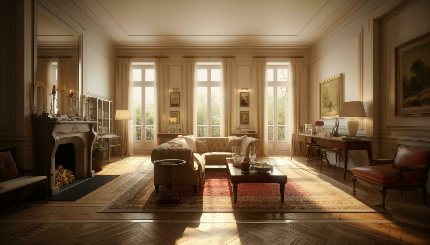 moderno lusso casa interno con confortevole mobilia generato di ai foto