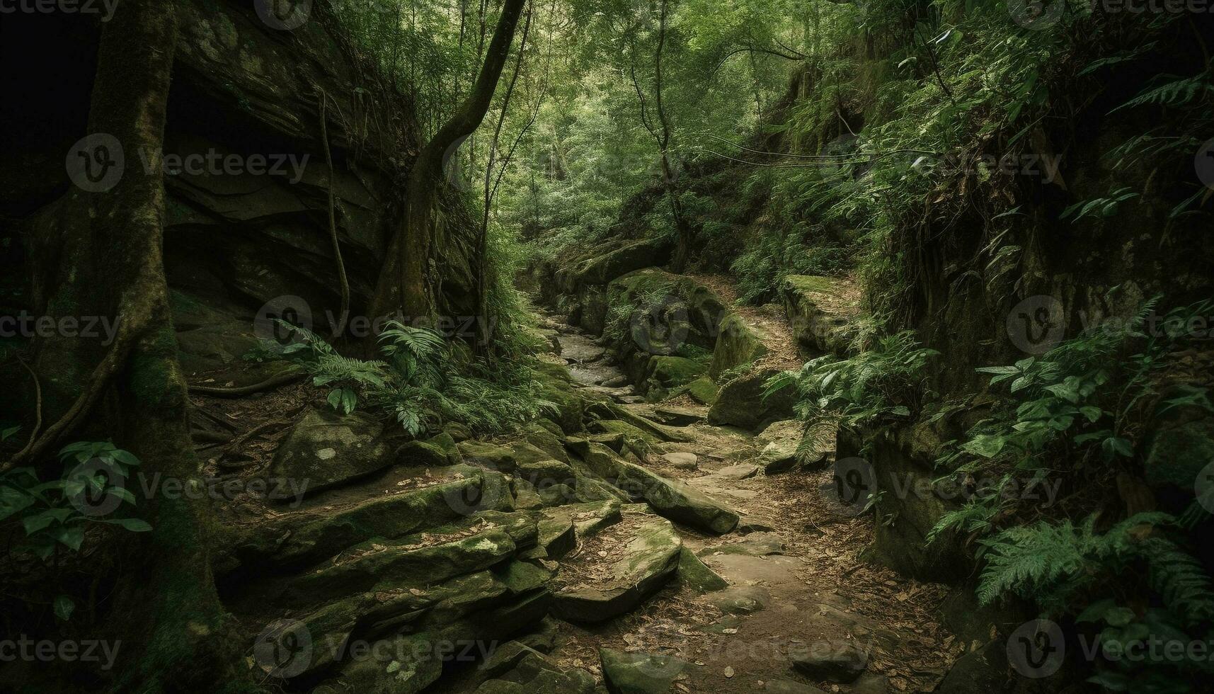 tranquillo scena di tropicale foresta pluviale avventura attende generato di ai foto