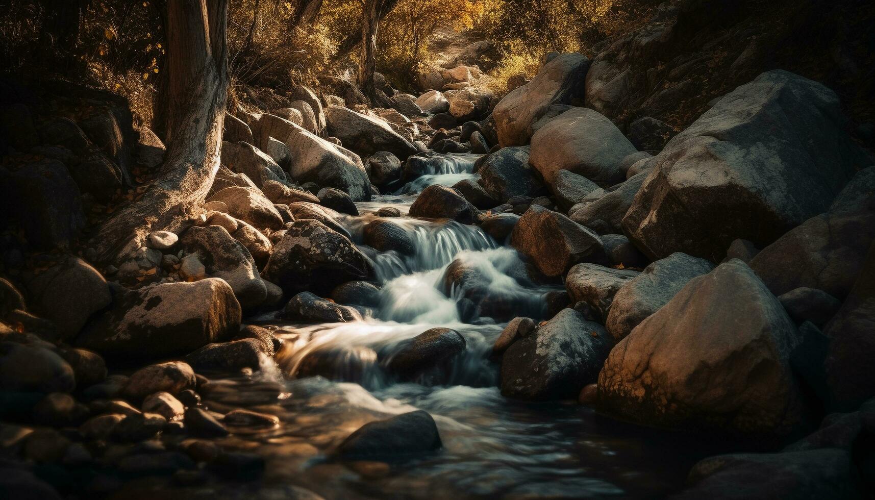 tranquillo scena di fluente acqua nel natura bellezza generato di ai foto