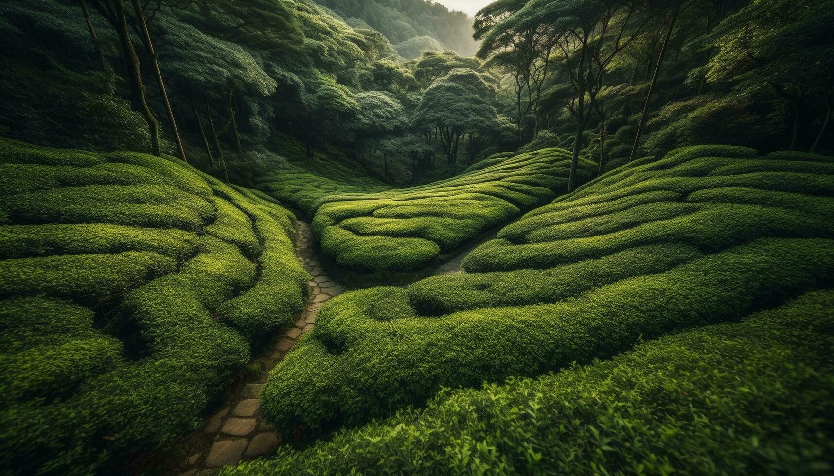 biologico tè Ritaglia prospera nel tranquillo cameron Highlands generato di ai foto