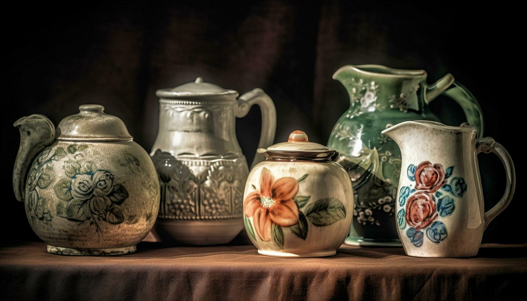ornato terracotta ceramica adorna rustico cucina tavolo generato di ai foto