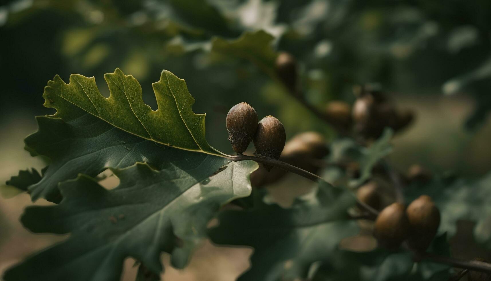 fresco autunno ghianda su verde foresta ramo generato di ai foto