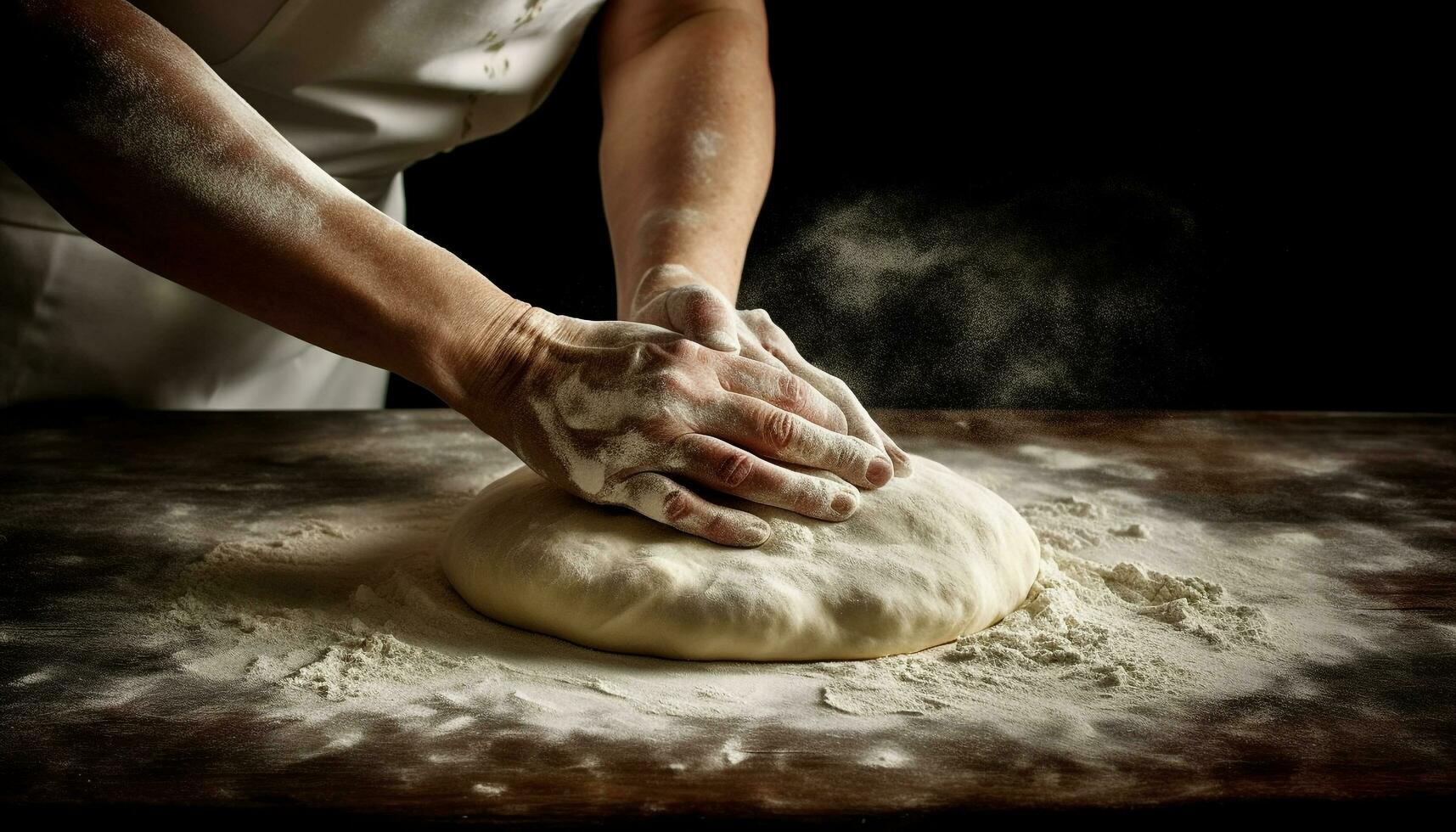 appena al forno pane, mano impastato con amore generato di ai foto