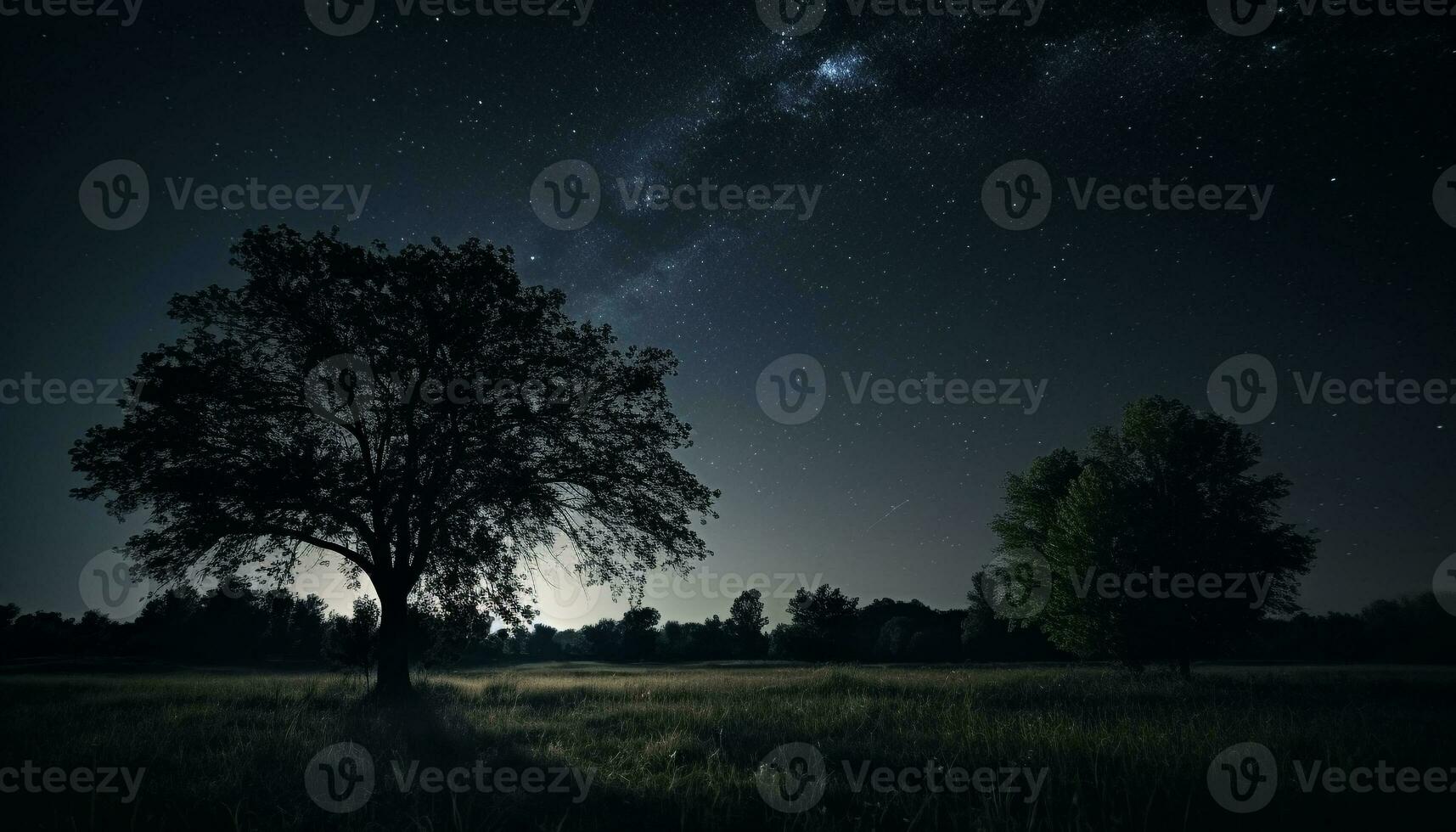 silhouette di albero nel stellato notte cielo generato di ai foto