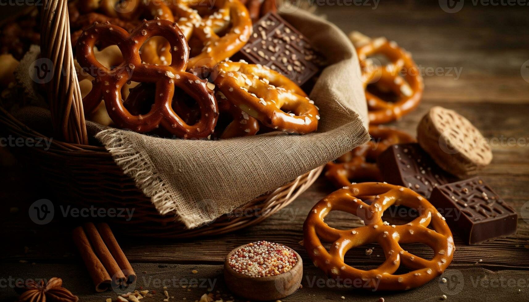 un' buongustaio merenda cestino dolce, salato, indulgenza generato di ai foto