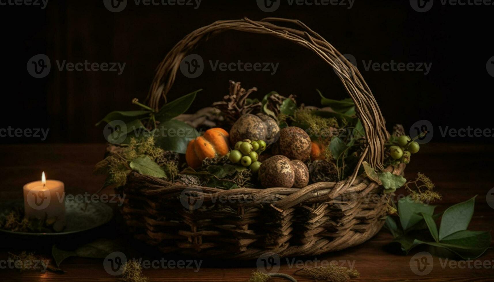 autunno ancora vita fresco frutta, rustico decorazione, salutare mangiare generato di ai foto