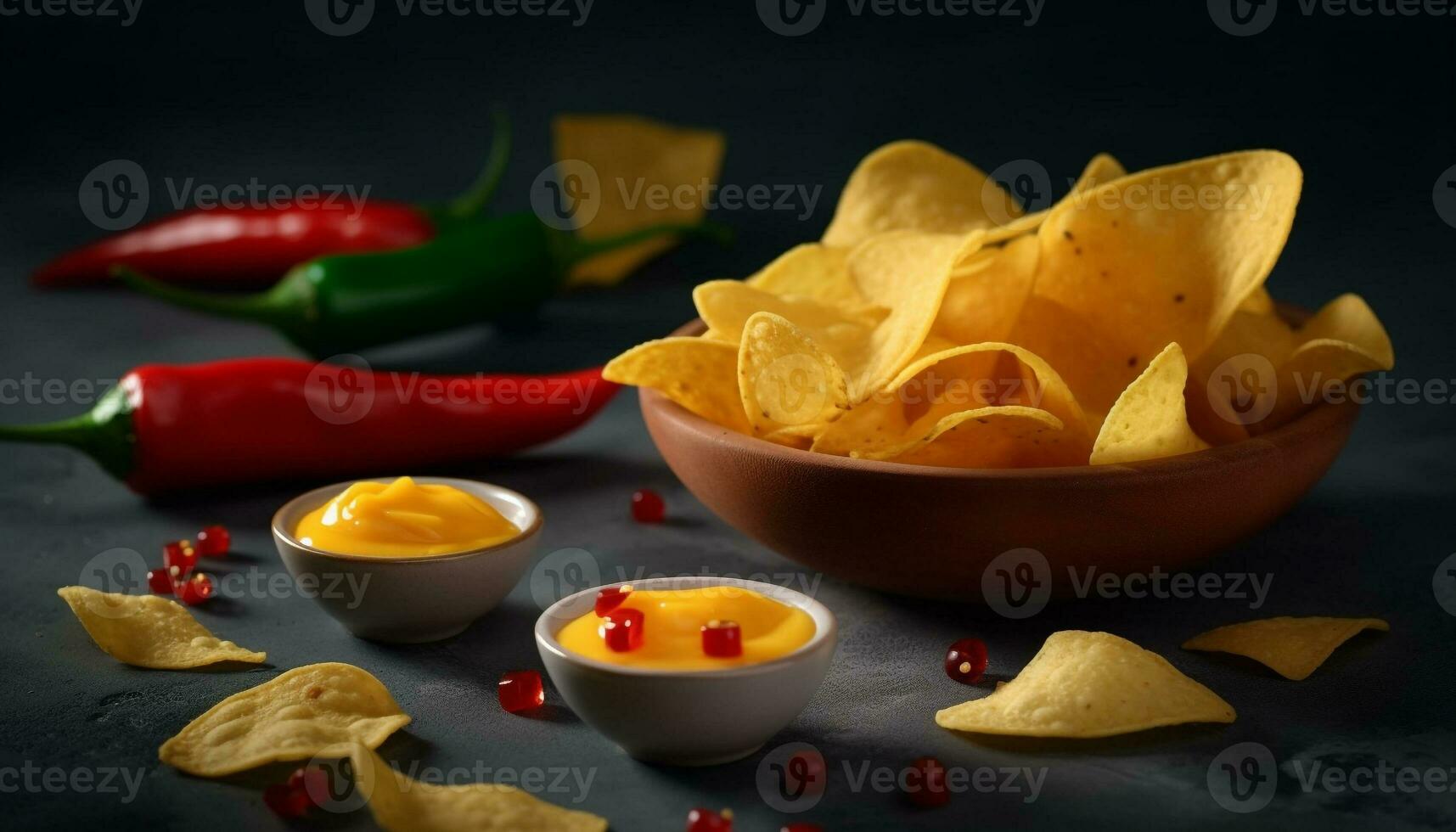 un' croccante merenda di nacho patatine fritte e guacamole generato di ai foto