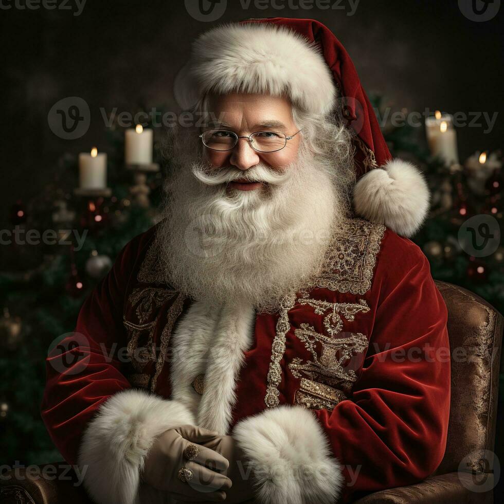illustrazione di un' Santa Claus con un' Natale sfondo, ai generato foto