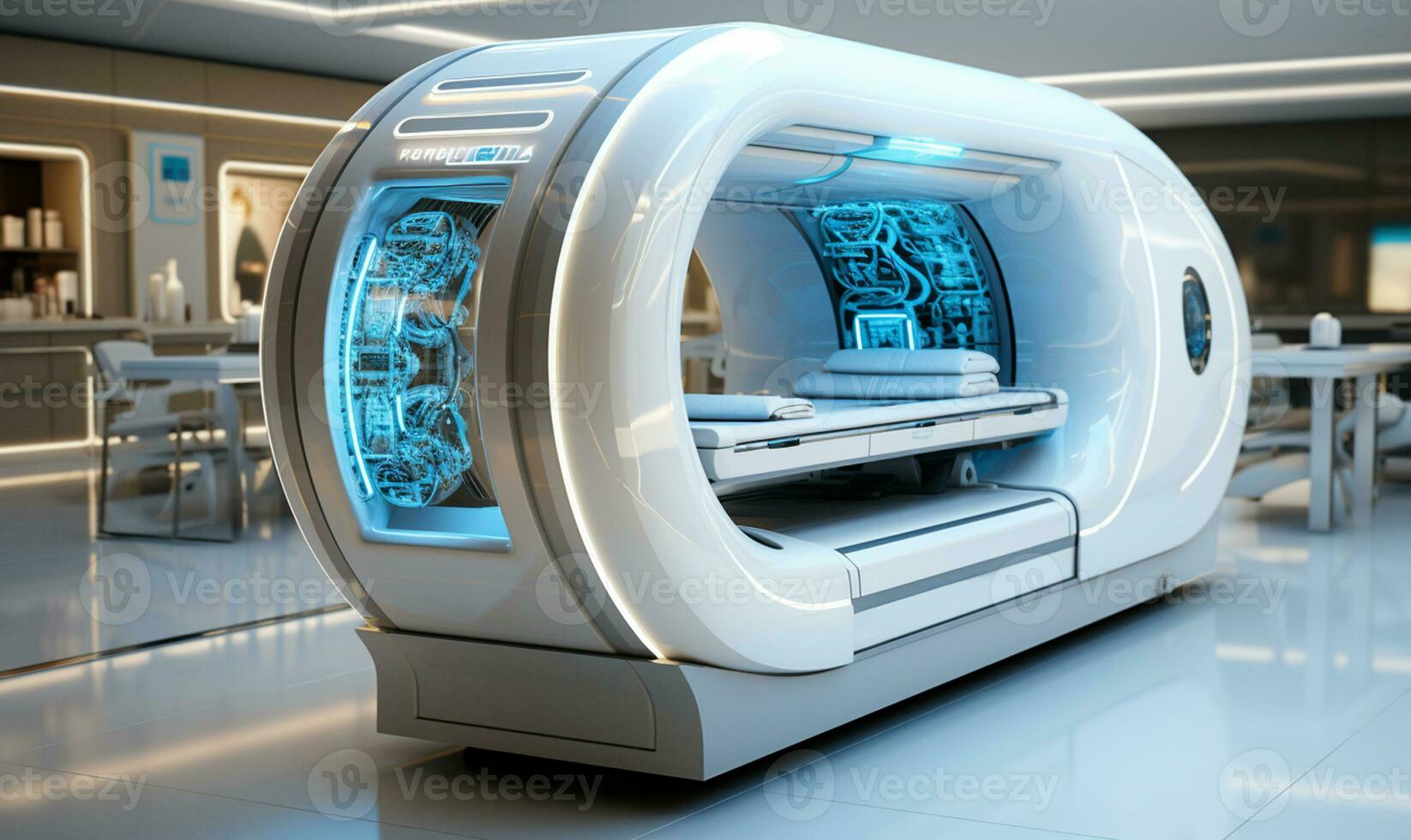 Avanzate mri o ct scansione macchina collocato nel un' ospedale laboratorio. ai generato foto
