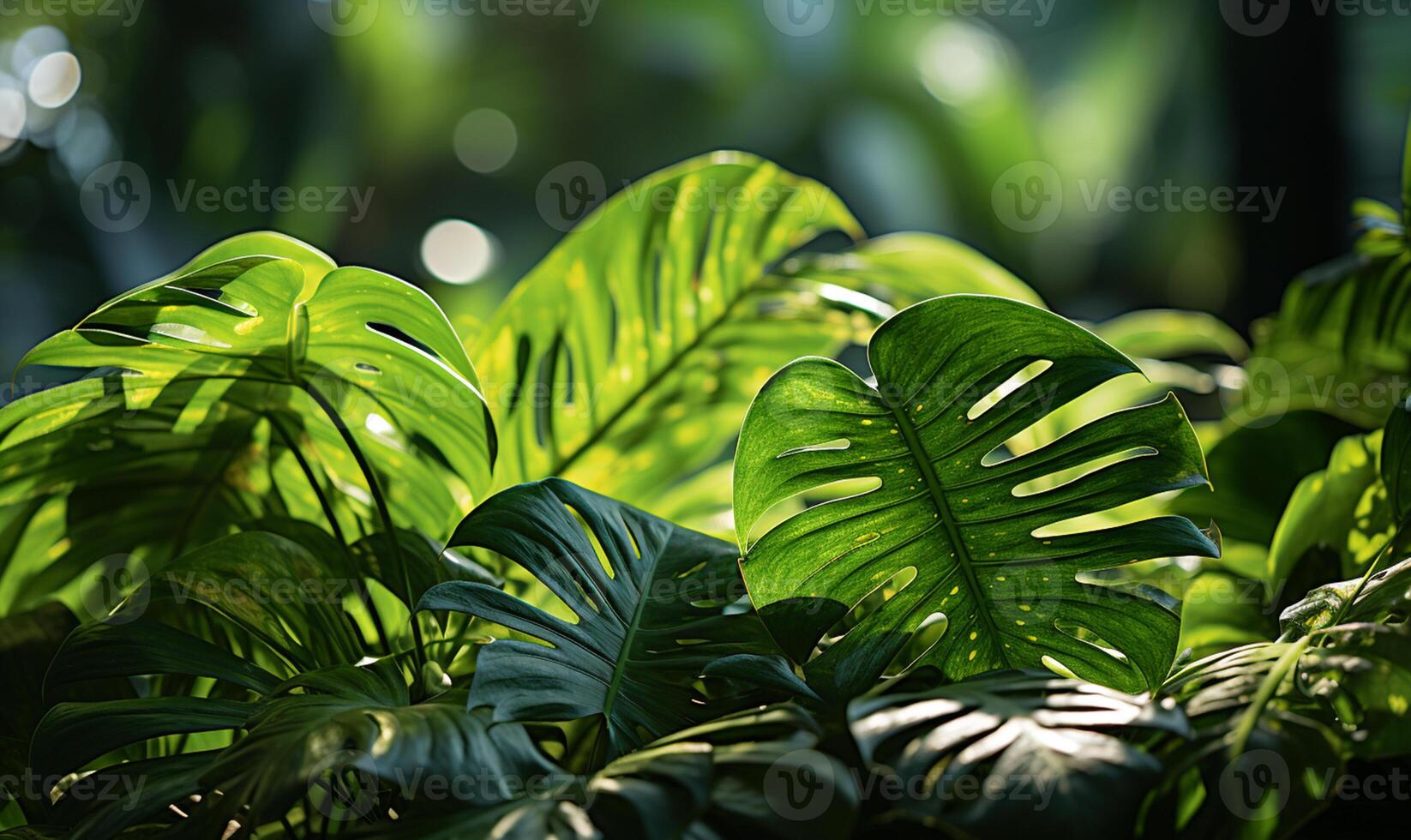 avvicinamento Immagine di lussureggiante verde tropicale vegetazione nel un' giungla. ai generato foto