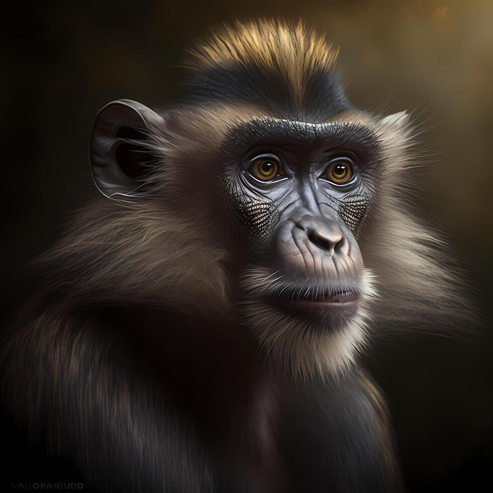 mangabey scimmia a pioggia foresta ai generativo foto