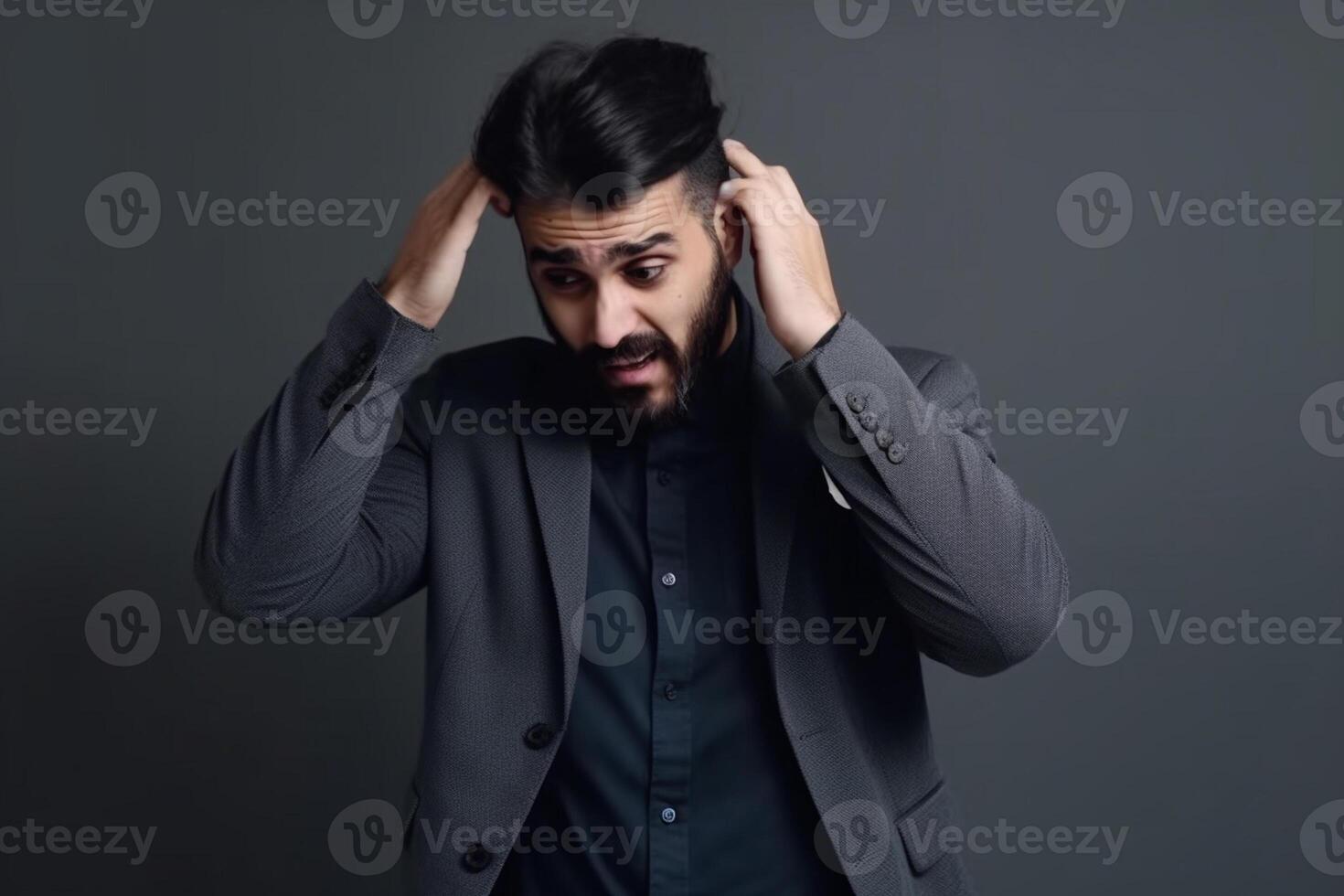 ai generativo triste giovane uomo su buio sfondo. depressione e mentale Salute concetto foto