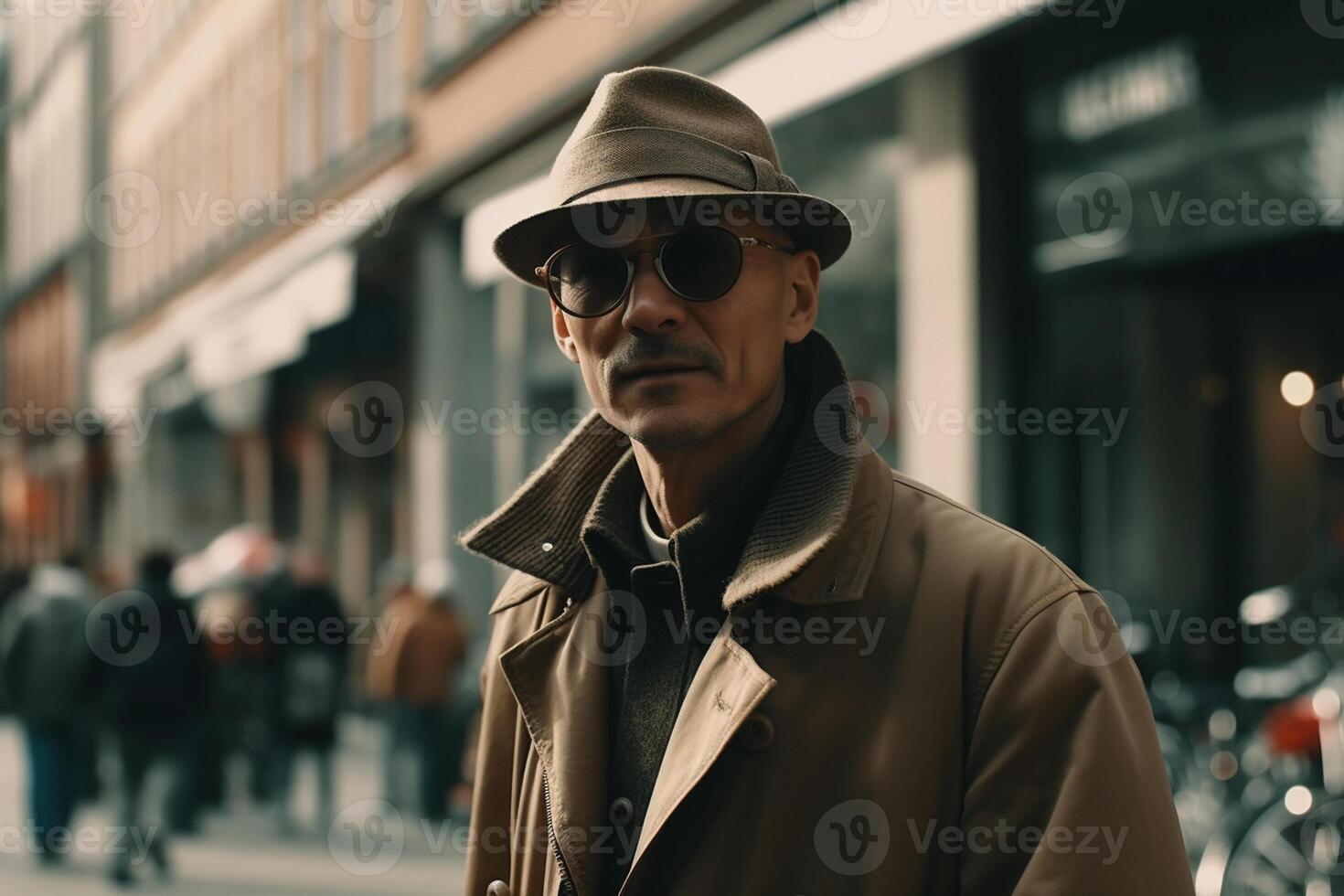 ai generativo ritratto di un' bello giovane uomo su il strada foto