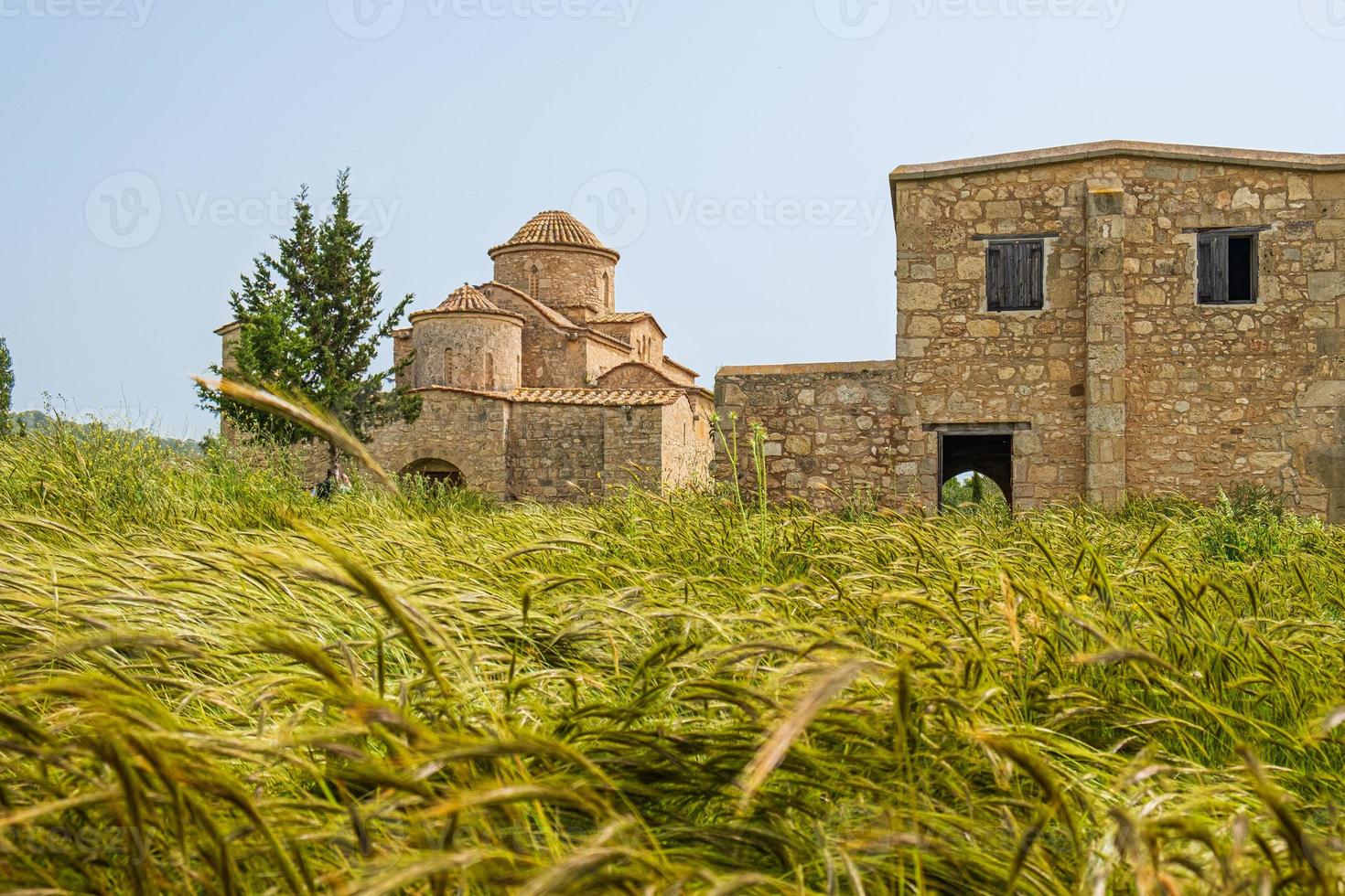 panayia kanakaria chiesa del monastero bizantino del VI secolo dietro il luppolo d'orzo foto