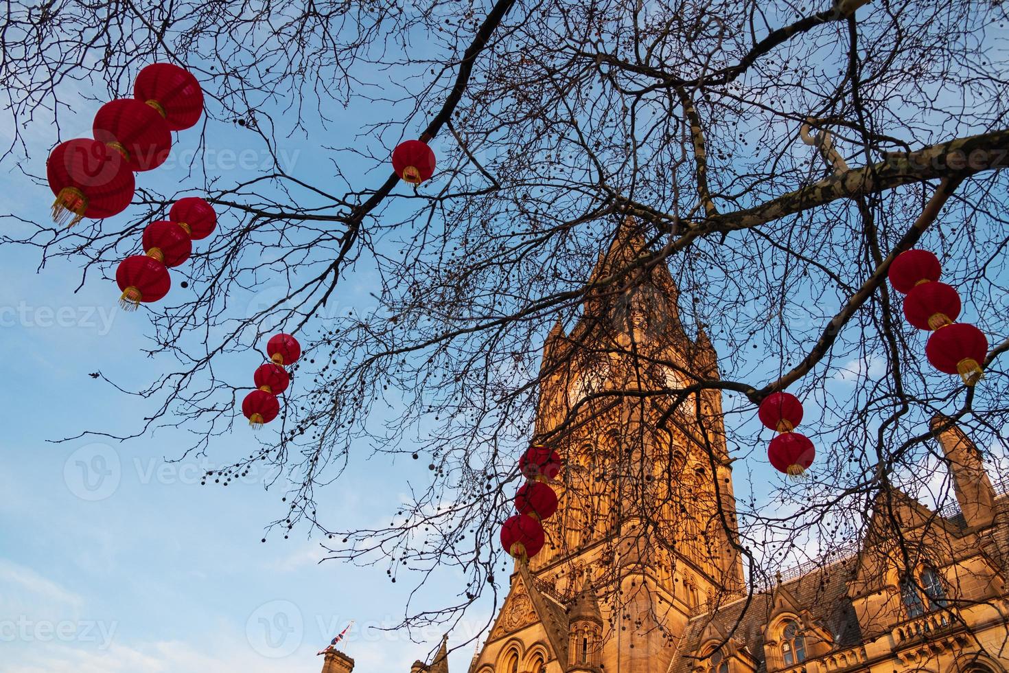 Il municipio di manchester il capodanno cinese decorazioni della lanterna a manchester, uk foto