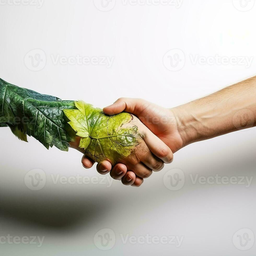 ecologico concetto. tremante mani fra natura e umano foto