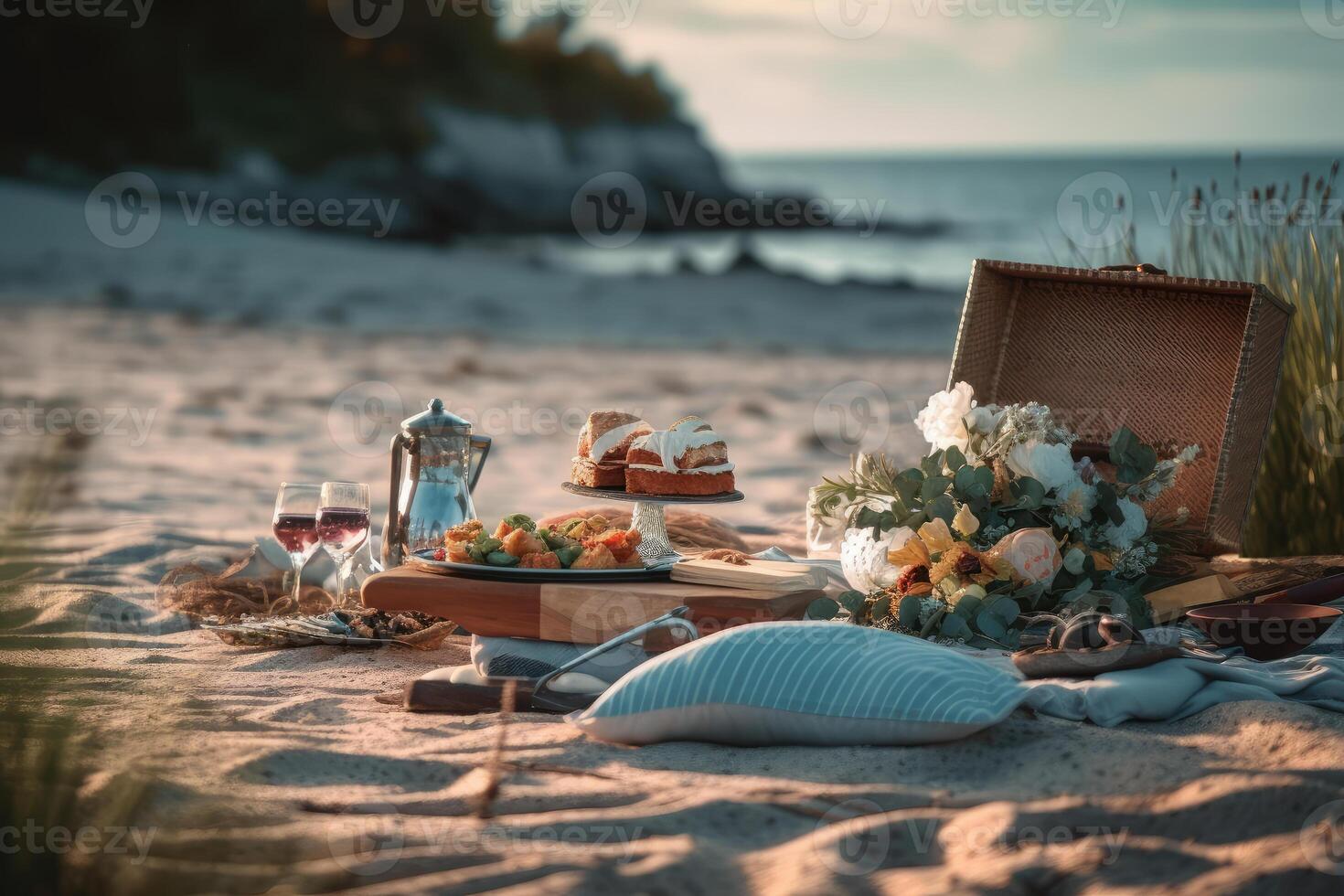 picnic su il spiaggia. generativo ai tecnologia. foto