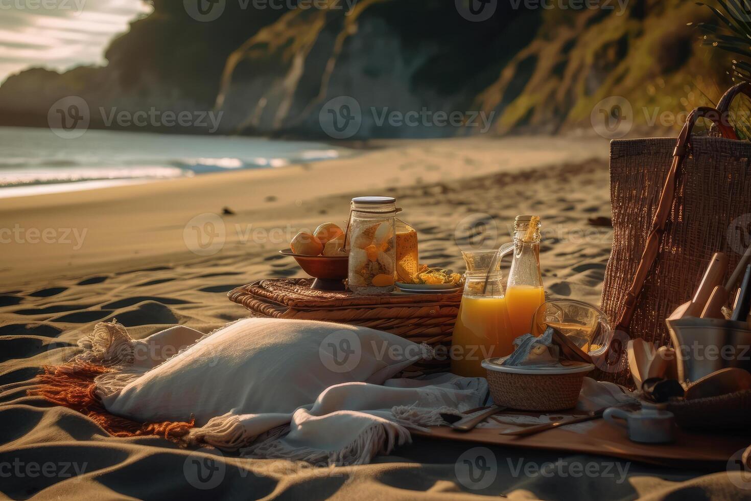 picnic su il spiaggia. generativo ai tecnologia. foto