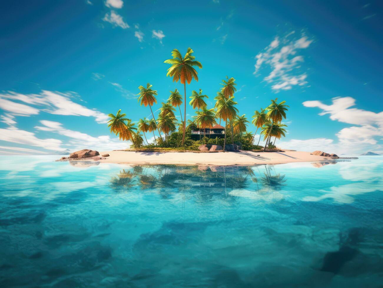 tropicale palma albero isola con palma alberi - generativo ai foto