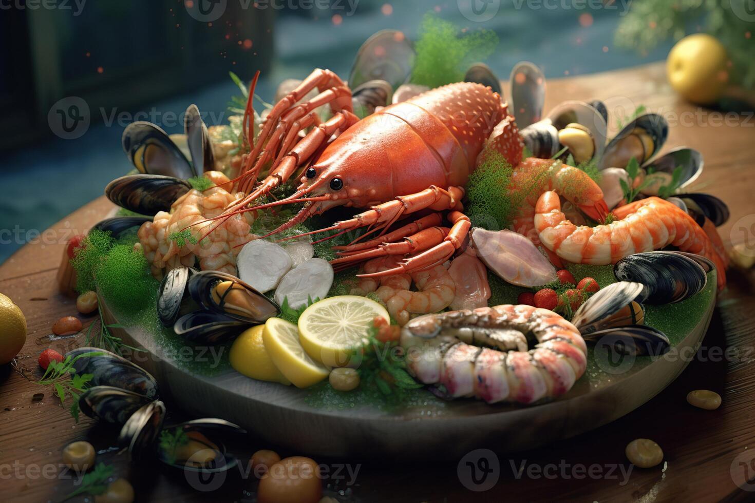 delizioso frutti di mare Ostriche e gamberetto ai generato foto