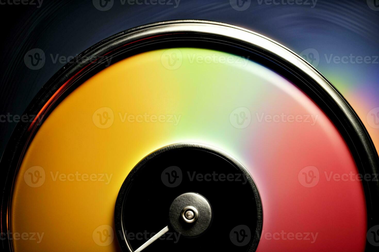 un' vicino su di un' multicolore disco su un' nero sfondo. ai generato foto