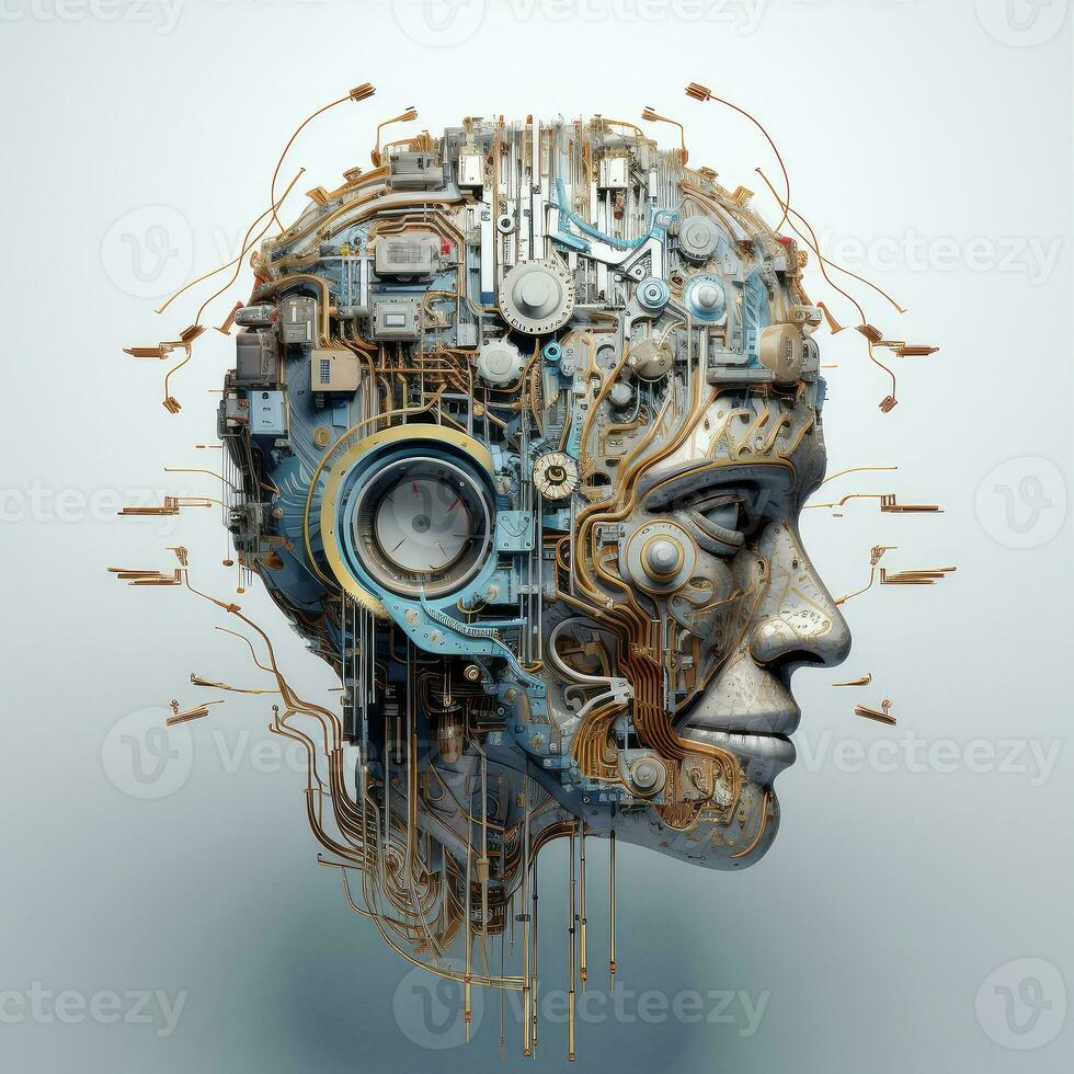 elegante bello cyborg testa nel profilo, futuristico uomo, artificiale intelligenza generativo ai tecnologia foto