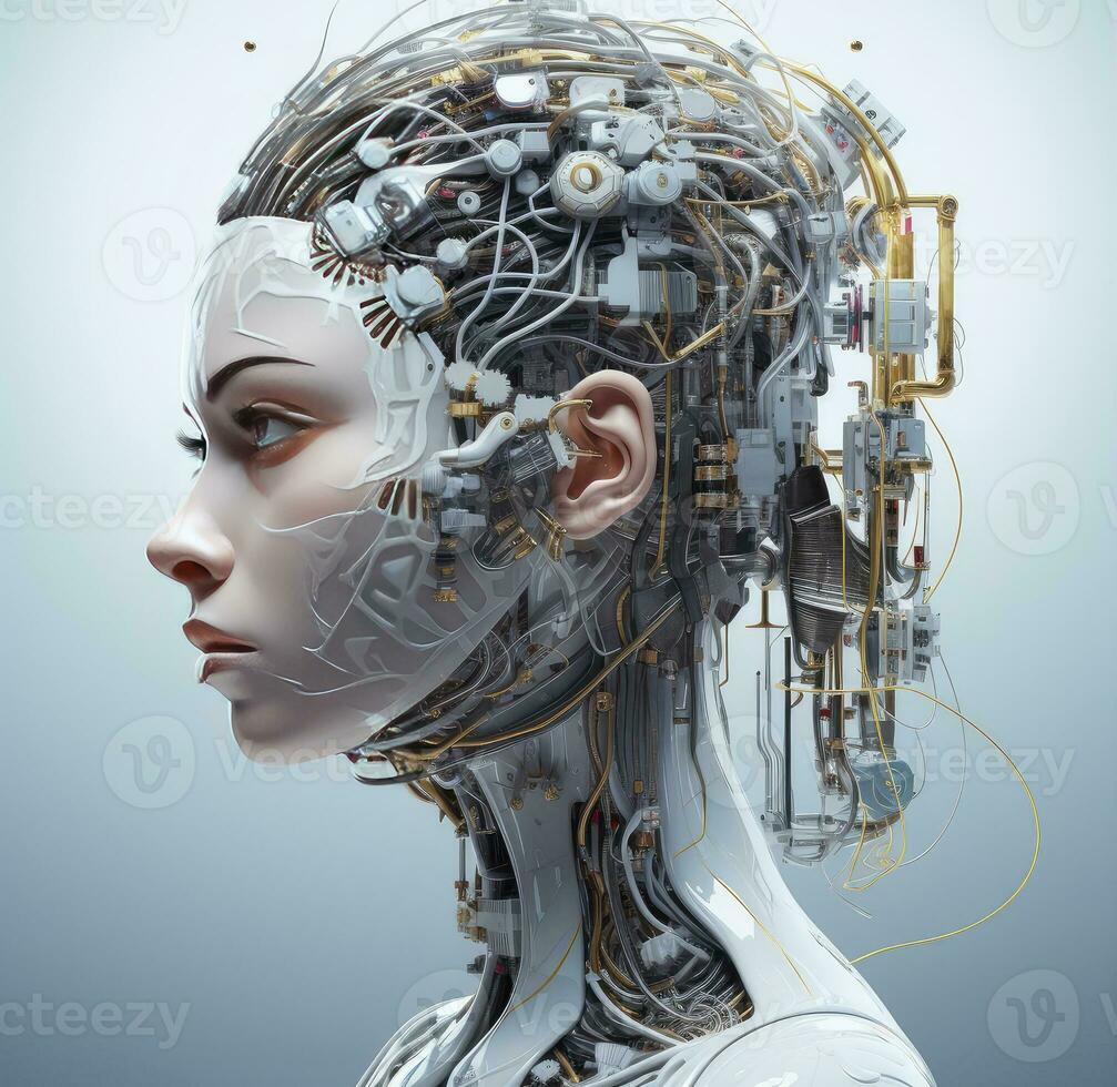 elegante bello cyborg testa nel profilo, futuristico uomo, artificiale intelligenza generativo ai tecnologia generativo ai tecnologia, foto